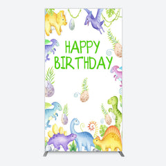 Lofaris Colorful Dinosaurs Eggs Happy Birthday Rectangle Backdrop