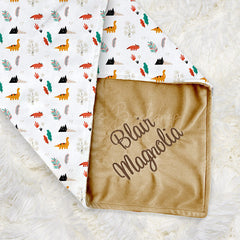 Lofaris Colorful Dinosaurs Leaves Tree Minky Baby Blanket