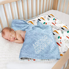 Lofaris Colorful Dinosaurs Leaves Tree Minky Baby Blanket