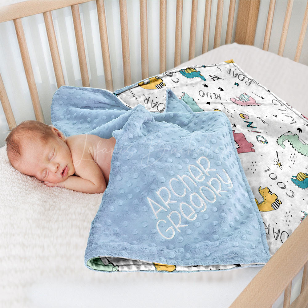 Lofaris Colorful Dinosaurs Roar Cool Hello Minky Baby Blanket