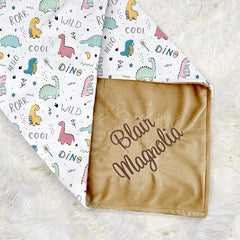 Lofaris Colorful Dinosaurs Roar Cool Hello Minky Baby Blanket