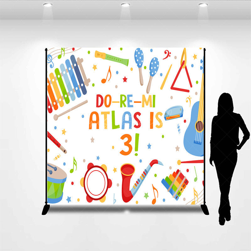 Lofaris Colorful Do Re Mi Custom Name 3rd Birthday Backdrop