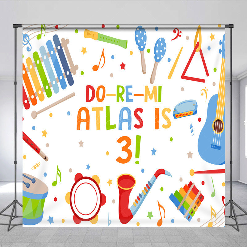 Lofaris Colorful Do Re Mi Custom Name 3rd Birthday Backdrop