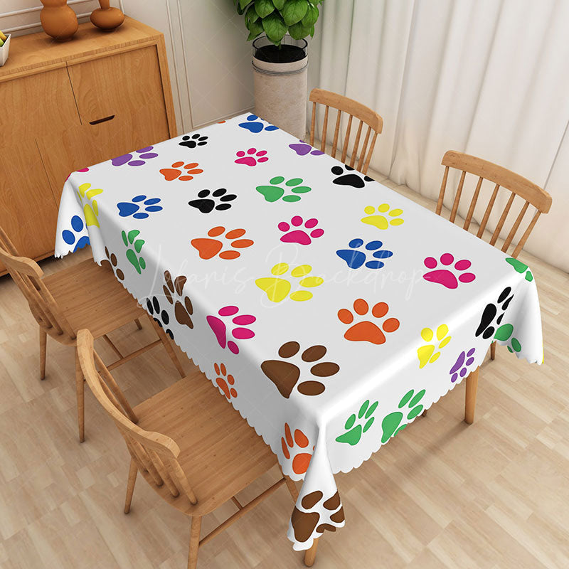 Lofaris Colorful Dog Paw Print Tablecloth for Kids Birthday Fun Pet Themed Party Supplies and Decorations