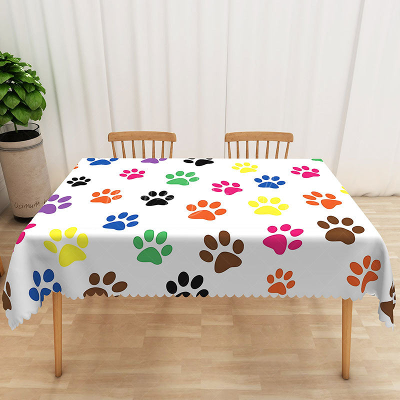 Lofaris Colorful Dog Paw Print Tablecloth for Kids Birthday Fun Pet Themed Party Supplies and Decorations
