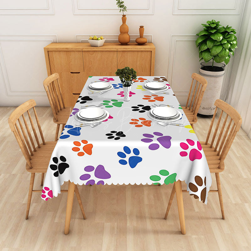 Lofaris Colorful Dog Paw Print Tablecloth for Kids Birthday Fun Pet Themed Party Supplies and Decorations