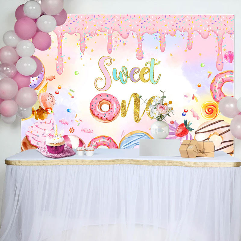 Lofaris Colorful Donut Candyland Sweet One Birthday Backdrop