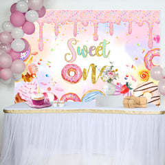 Lofaris Colorful Donut Candyland Sweet One Birthday Backdrop