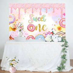 Lofaris Colorful Donut Candyland Sweet One Birthday Backdrop