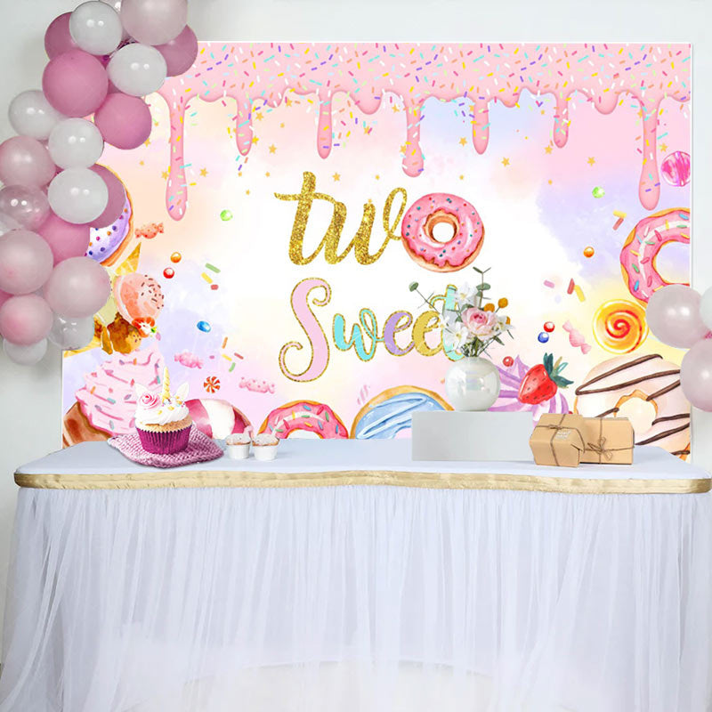 Lofaris Colorful Donut Candyland Two Sweet Birthday Backdrop