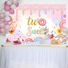 Lofaris Colorful Donut Candyland Two Sweet Birthday Backdrop