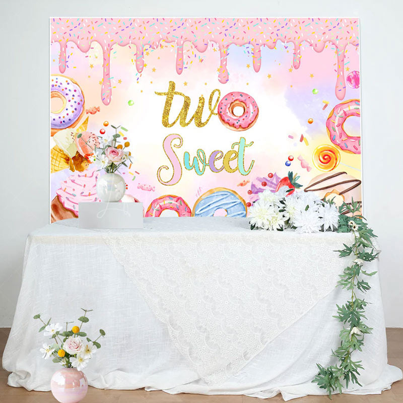 Lofaris Colorful Donut Candyland Two Sweet Birthday Backdrop