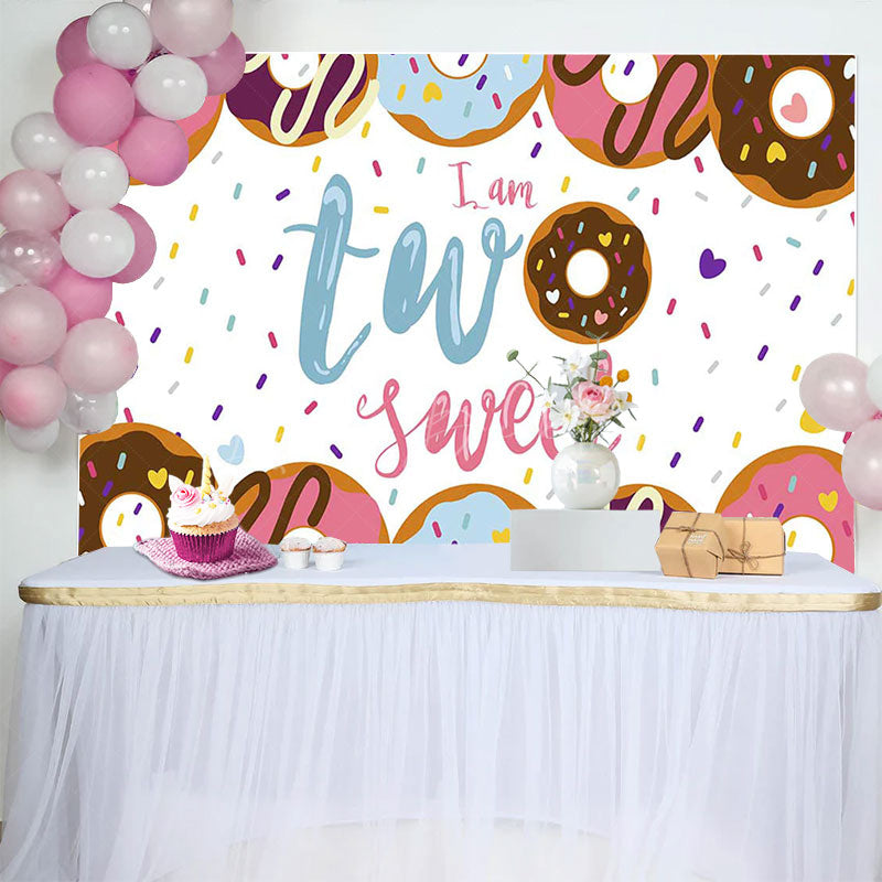 Lofaris Colorful Donuts Candy Two Sweet Birthday Backdrop