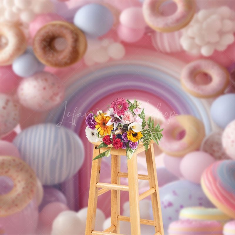 Lofaris Colorful Donuts Candyland Birthday Cake Smash Backdrop