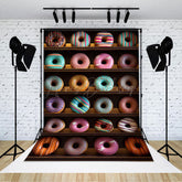 Lofaris Colorful Donuts Shelf Store Cake Smash Photo Backdrop