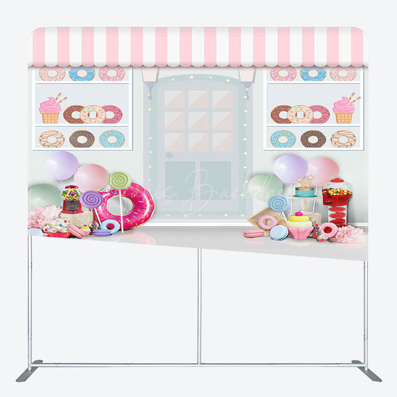 Lofaris Colorful Donuts Store Birthday Pillow Case Backdrop