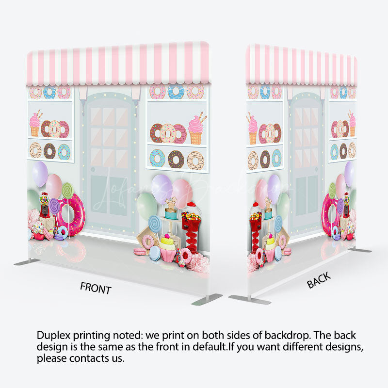 Lofaris Colorful Donuts Store Birthday Pillow Case Backdrop