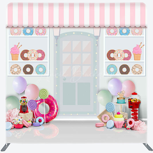 Lofaris Colorful Donuts Store Birthday Pillow Case Backdrop