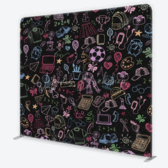 Lofaris Colorful Doodle School Supplies Square Double-Sided Backdrop Playful Learning Theme for Kids Photography
