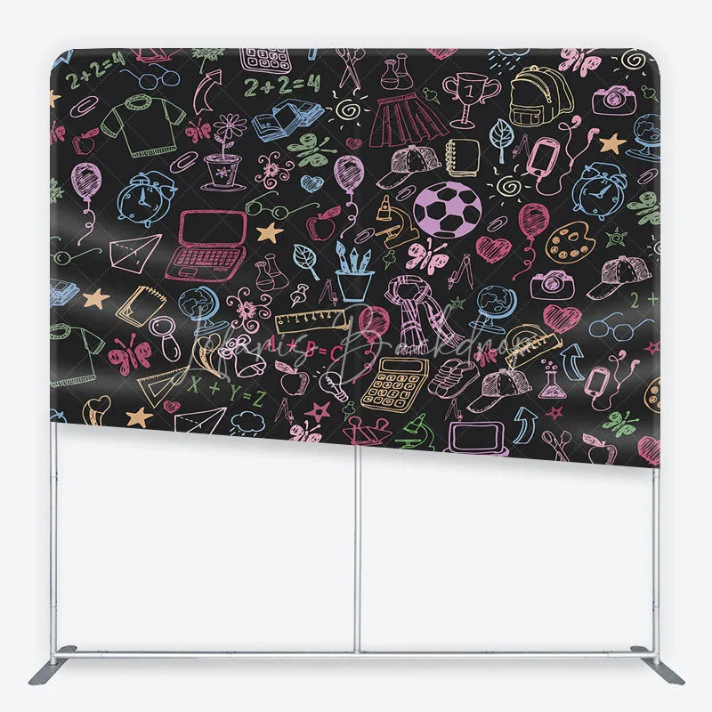 Lofaris Colorful Doodle School Supplies Square Double-Sided Backdrop Playful Learning Theme for Kids Photography