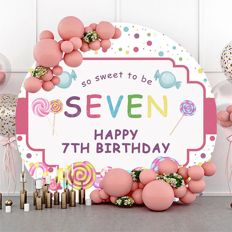 Lofaris Colorful Dots Candy Round Happy 7th Birthday Backdrop