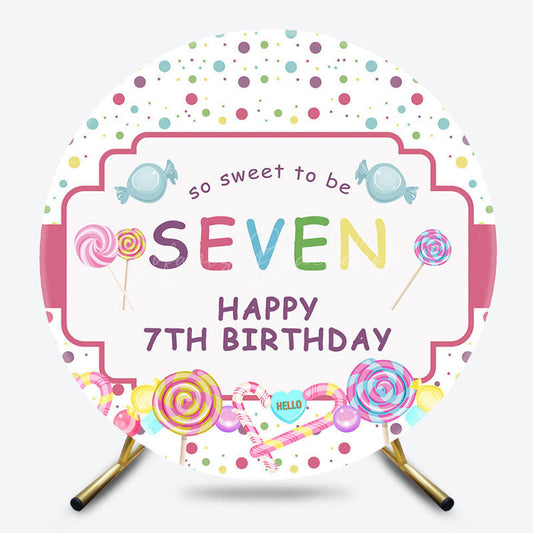 Lofaris Colorful Dots Candy Round Happy 7th Birthday Backdrop