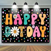 Lofaris Colorful Dots Floral Groovy Happy Birthday Backdrop