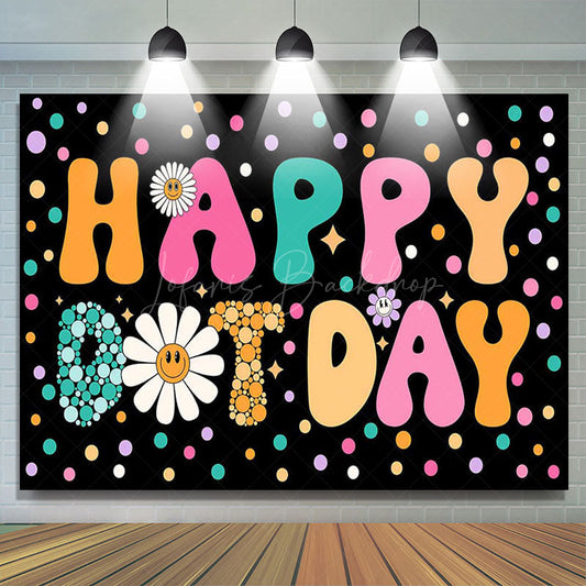 Lofaris Colorful Dots Floral Groovy Happy Birthday Backdrop