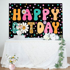 Lofaris Colorful Dots Floral Groovy Happy Birthday Backdrop