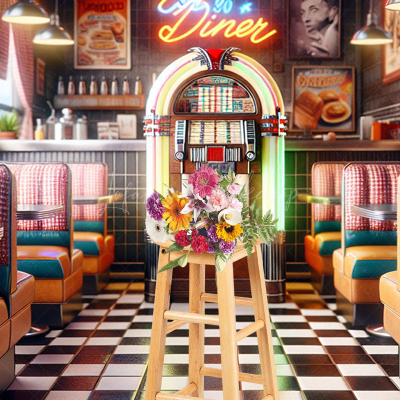 Lofaris Colorful Dynamic Retro 90s Diner Photography Backdrop