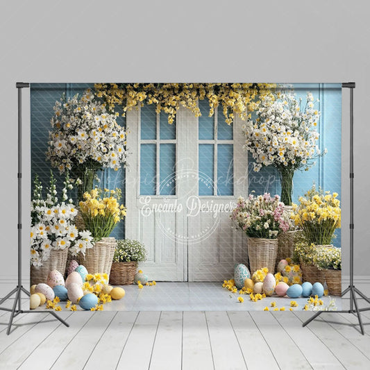 Lofaris Colorful Easter Eggs Floral Decorations Backdrop