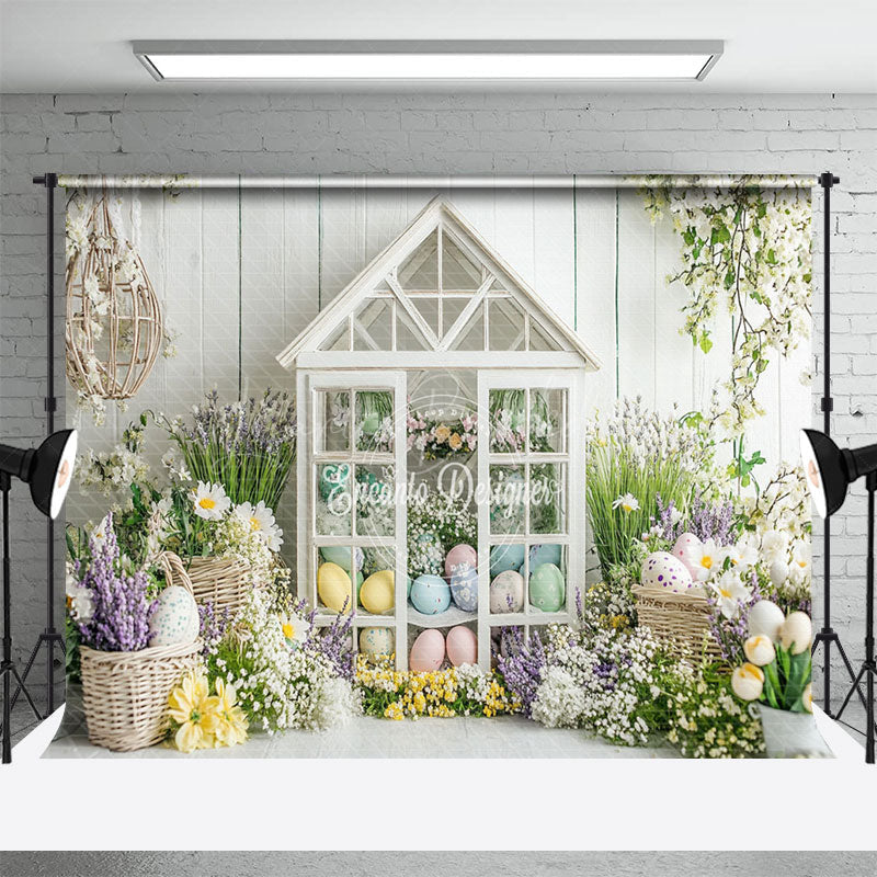 Lofaris Colorful Easter Eggs Spring Flowers Festive Backdrop