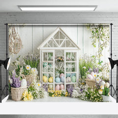 Lofaris Colorful Easter Eggs Spring Flowers Festive Backdrop