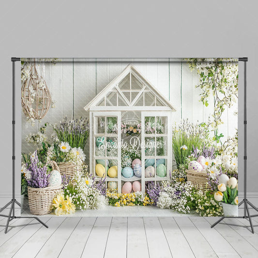 Lofaris Colorful Easter Eggs Spring Flowers Festive Backdrop