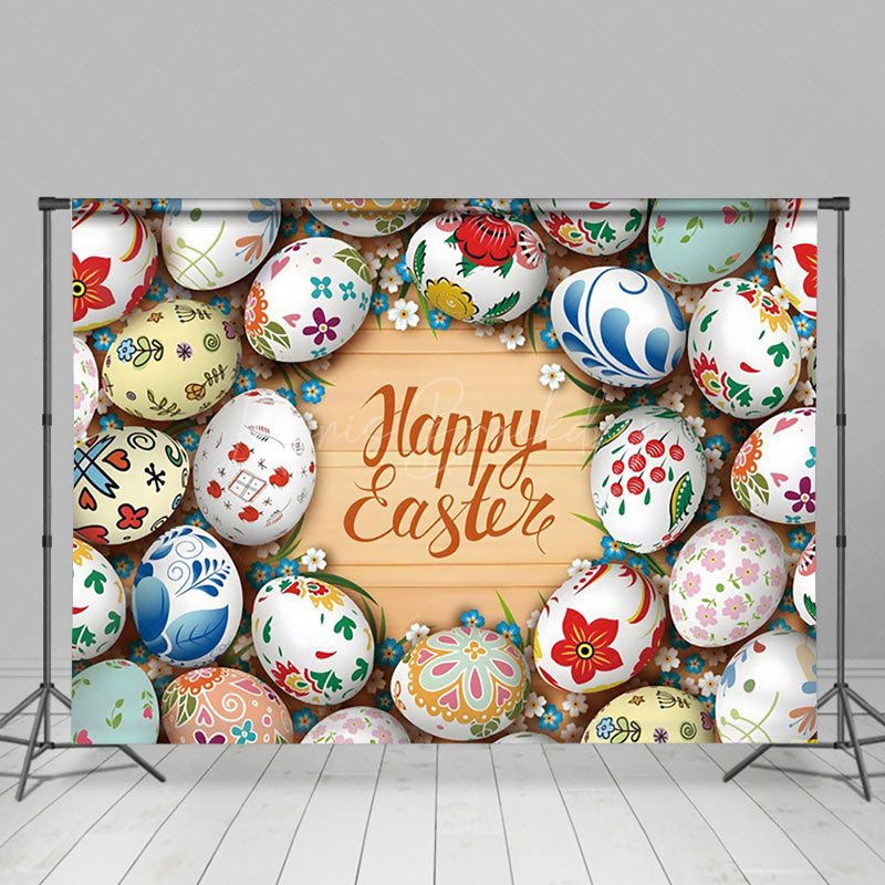 Lofaris Colorful Easter Eggs Wooden Handwritten Backdrop