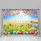 Lofaris Colorful Egg Hunt Scene Yellow Tulip Easter Backdrop