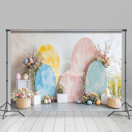 Lofaris Colorful Eggs Floral Backdrop For Easter Photo Booth