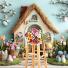 Lofaris Colorful Eggs Floral Bunny Hutch Easter Backdrop