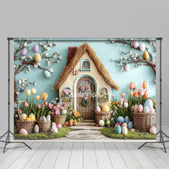 Lofaris Colorful Eggs Floral Bunny Hutch Easter Backdrop