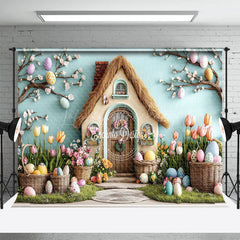 Lofaris Colorful Eggs Floral Bunny Hutch Easter Backdrop