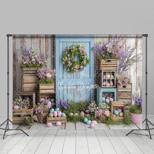 Lofaris Colorful Eggs Floral Decorations Blue Door Backdrop
