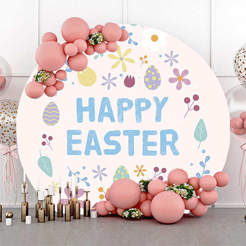 Lofaris Colorful Eggs Floral Leaf Round Easter Backdrop