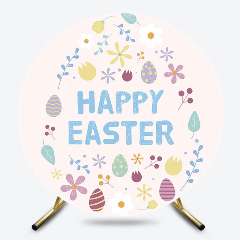 Lofaris Colorful Eggs Floral Leaf Round Easter Backdrop