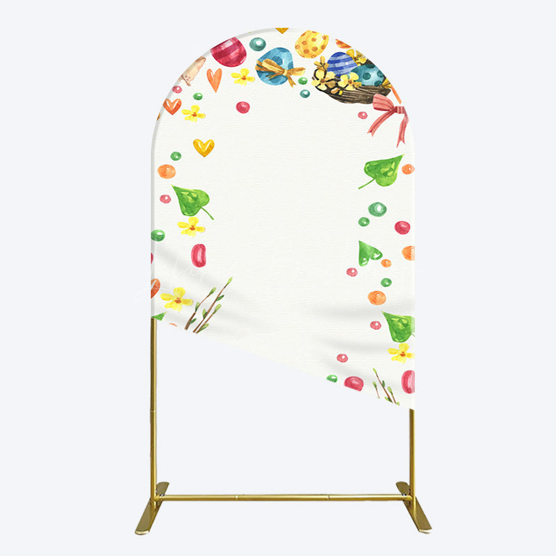 Lofaris Colorful Eggs Hearts Leaves Easter Arch Backdrop