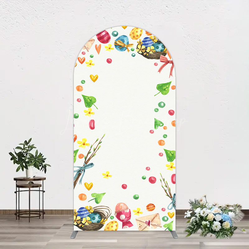 Lofaris Colorful Eggs Hearts Leaves Easter Arch Backdrop