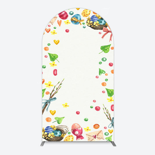 Lofaris Colorful Eggs Hearts Leaves Easter Arch Backdrop