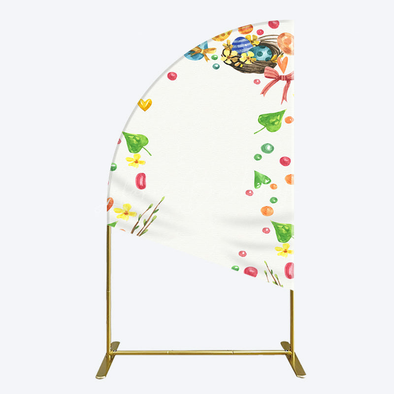 Lofaris Colorful Eggs Hearts Leaves Easter Half Moon Arch Backdrop