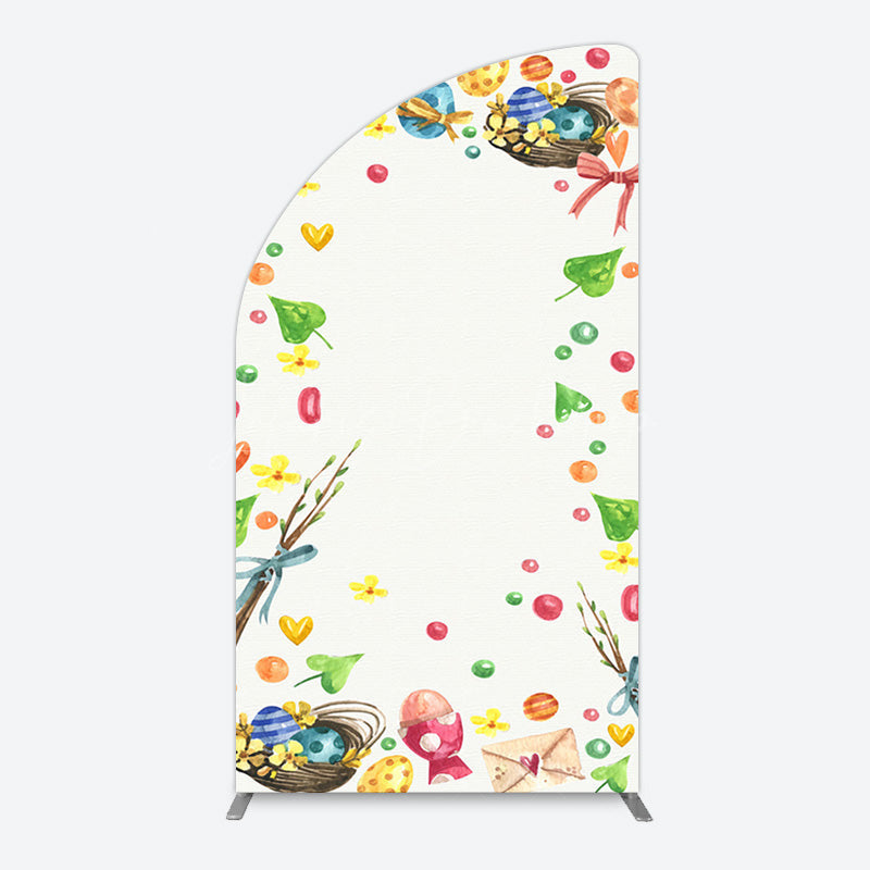 Lofaris Colorful Eggs Hearts Leaves Easter Half Moon Arch Backdrop