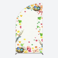 Lofaris Colorful Eggs Hearts Leaves Easter Half Moon Arch Backdrop