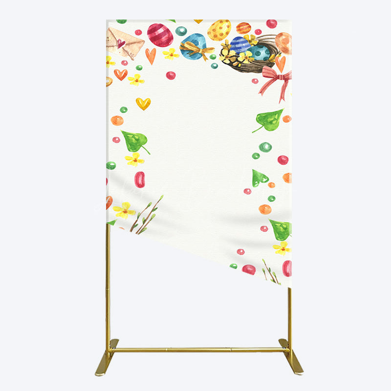 Lofaris Colorful Eggs Hearts Leaves Easter Rectangle Backdrop